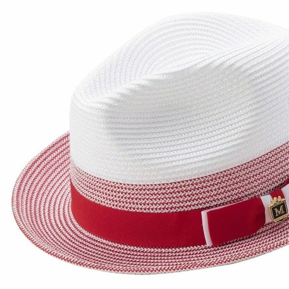 MONTIQUE INTERNATIONAL Other - Montique Two Tone Red/ White Crown Braided Pinch Fedora Hat.  h 69